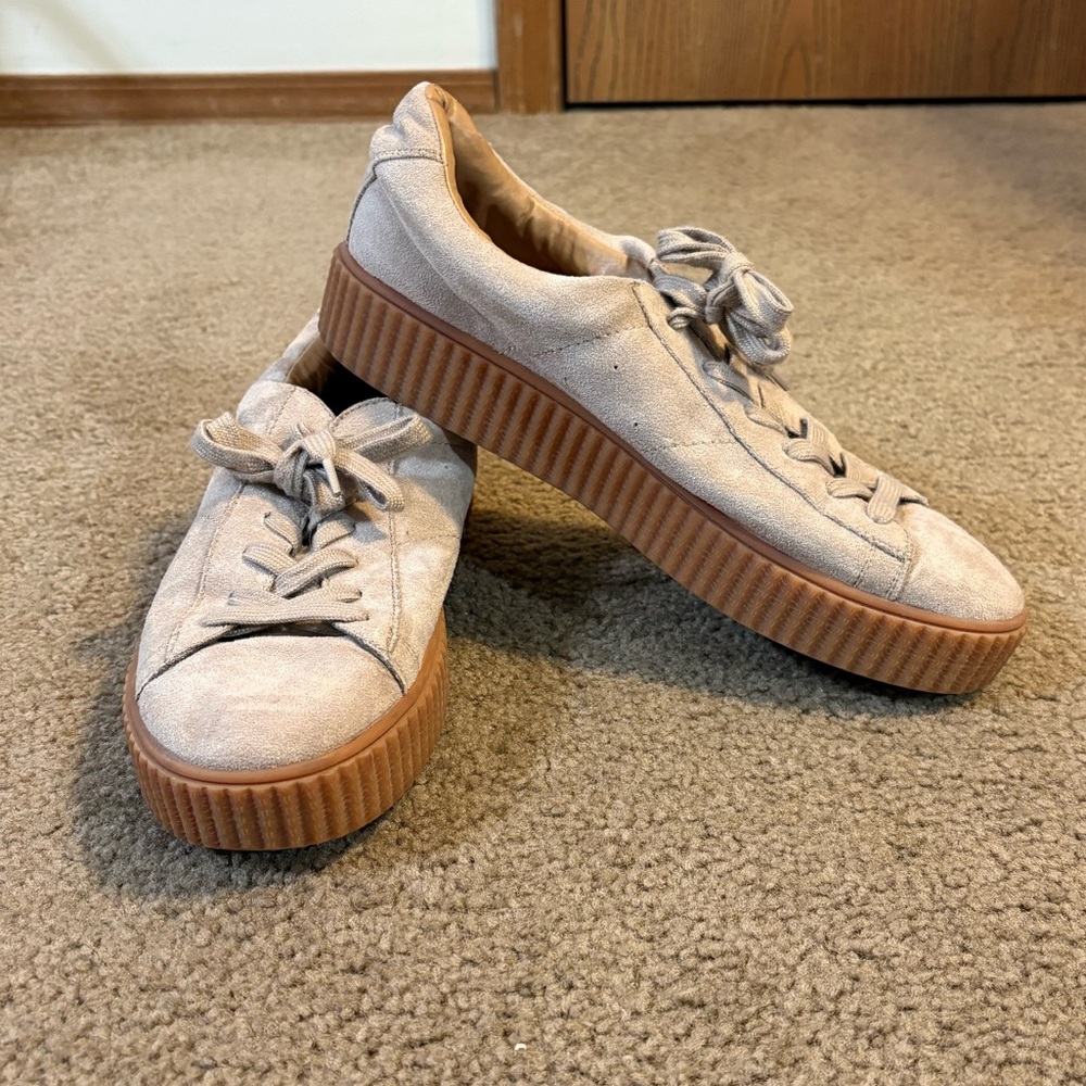 Tan Suede Platform Sneakers